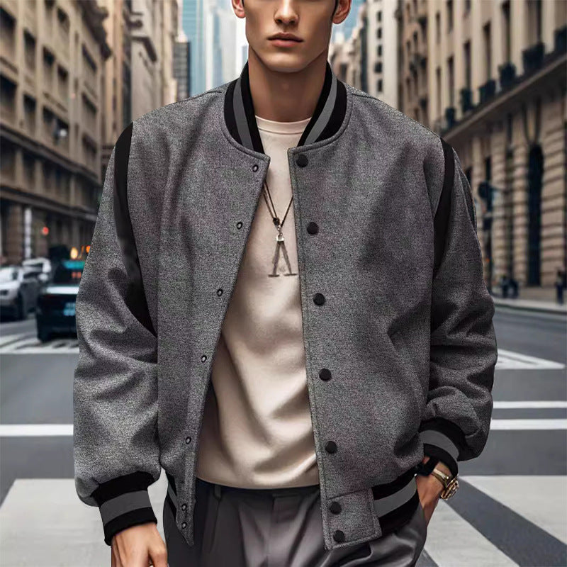 Men's sporty college jacket in retro style with contrast sleeves and snap button closure Skorter