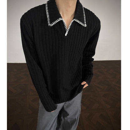 Men's sweater with casual textured design and trendy collar Skorter