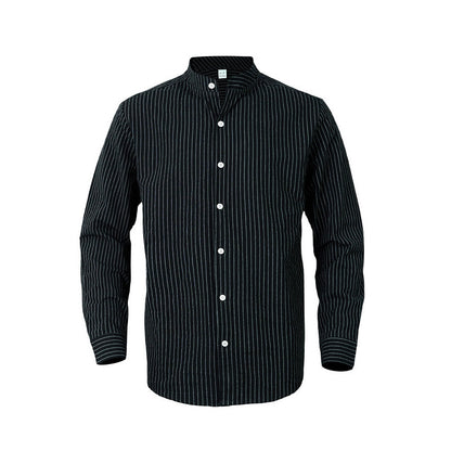 Men's shirt with fashionable striped pattern and modern stand-up collar Skorter