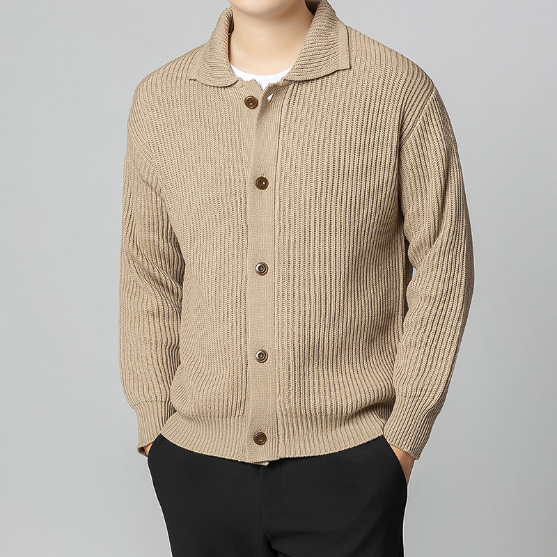 Men's Cardigan with Comfortable Button Placket and Modern Rib Design Skorter