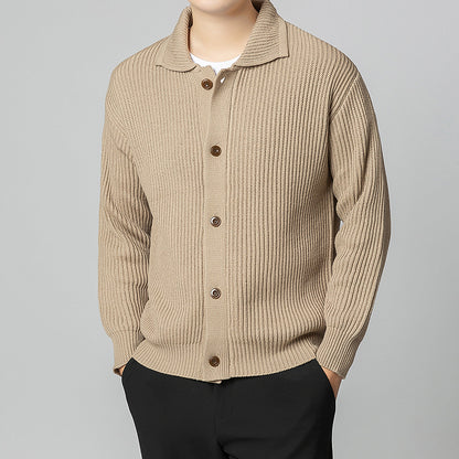 Men's Cardigan with Comfortable Button Placket and Modern Rib Design Skorter