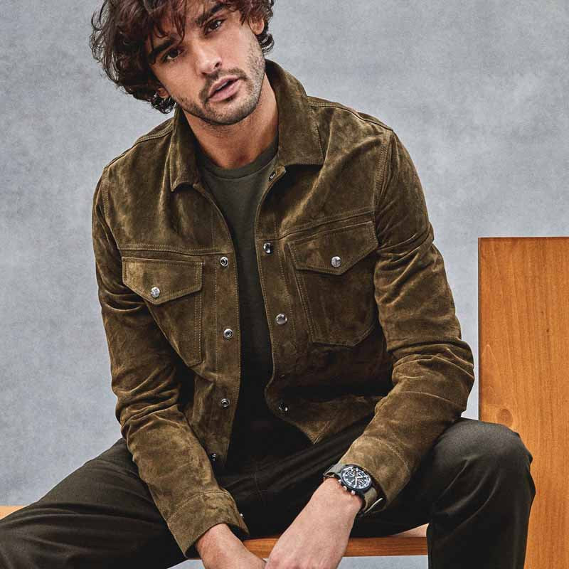 Men's suede jacket in a casual style with practical pockets Skorter