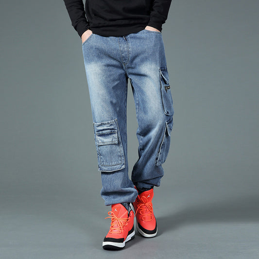 Herr cargojeans med multifunktionella fickor Skorter