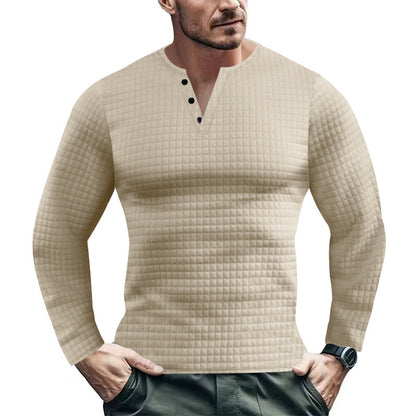 Men's Long Sleeve Shirt with Textured Design and Fashionable Button Closure Skorter