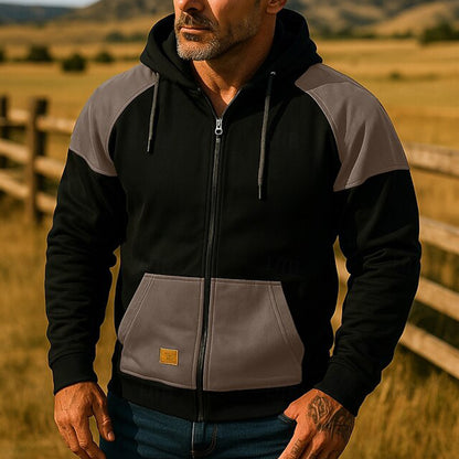 Herr sportjacka med huva och färgblocksdesign, skorter