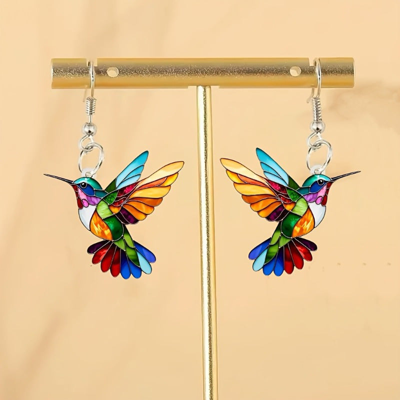 Skorter | Colorful Hummingbird Earrings – Cheerful Dangle Jewelry with Flying Bird