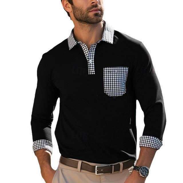 Men's long-sleeve shirt with checked collar and practical breast pocket Skorter