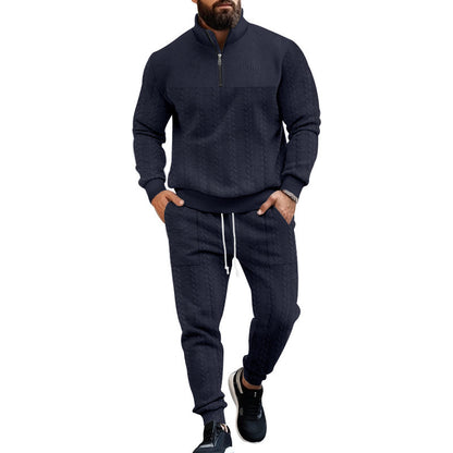 Men's sporty knit suit with stand-up collar and zipper Skorter