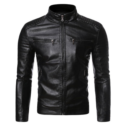 Men's biker jacket made of high-quality leather with zippered pockets Skorter