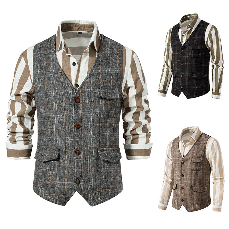 Men's waistcoat with check pattern and practical pockets Skorter