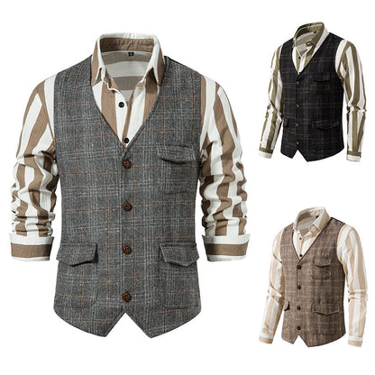 Men's waistcoat with check pattern and practical pockets Skorter