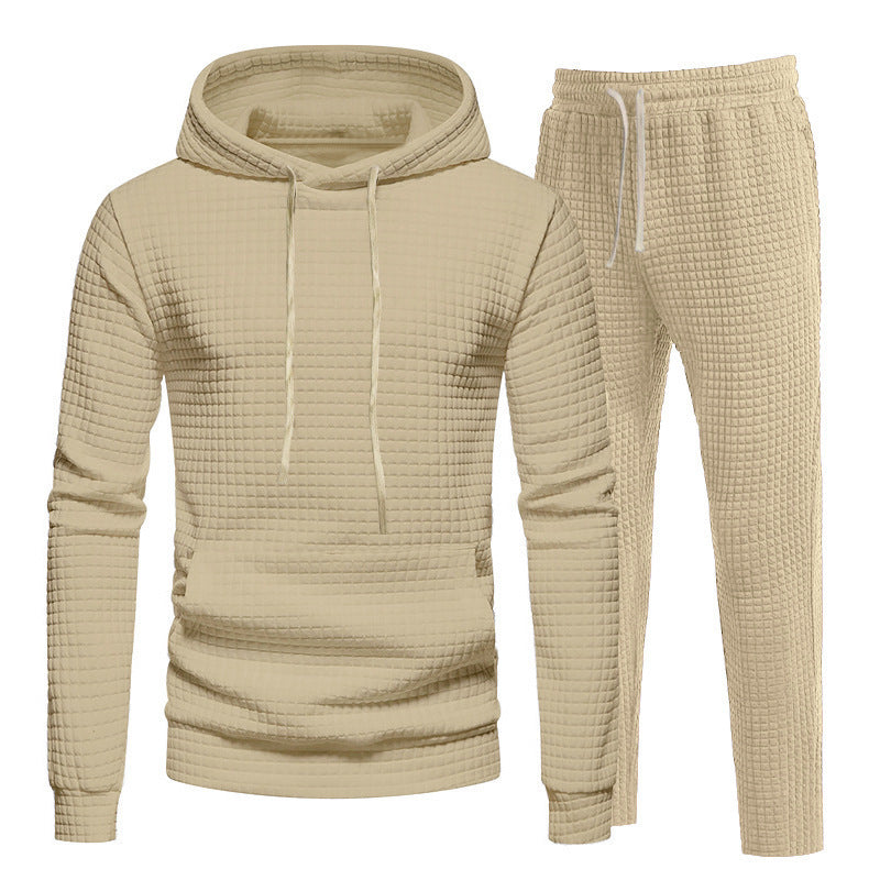 Men's Sporty Hoodie Set with Fashionable Textured Design and Elastic Cuffs Skorter