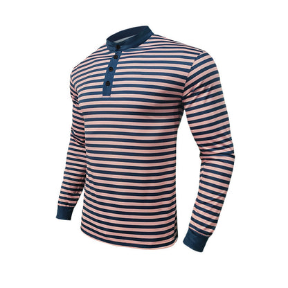 Men's long-sleeve shirt in an elegant striped look with a fashionable stand-up collar Skorter