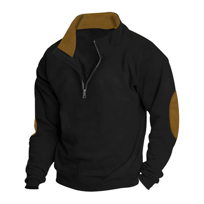 Men's sporty pullover with half-length zipper and modern elbow patches Skorter