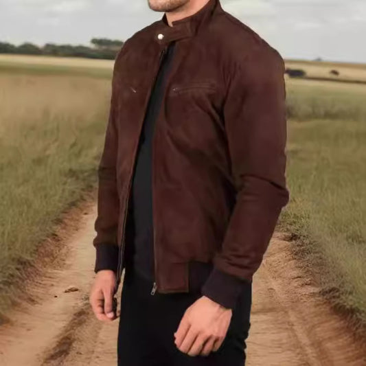 Men's suede jacket in modern design with practical pockets Skorter