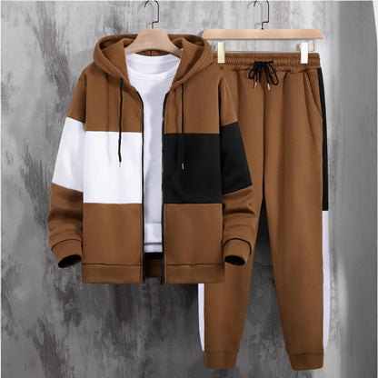 Men's sporty tracksuit set with contrasting color panels and practical pockets Skorter