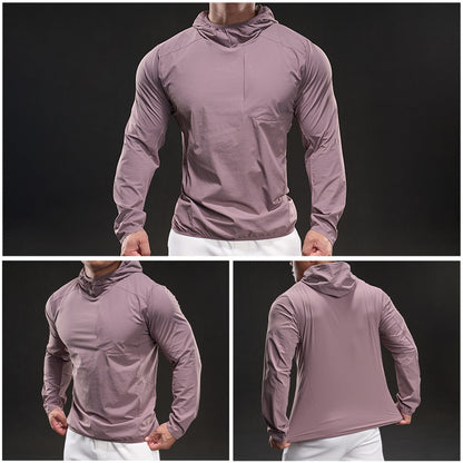 Andningsbar herrträningstopp med huva och dragkedja i fickan Skorter