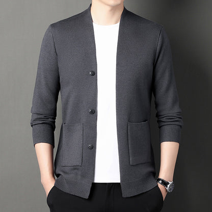 Men's Cardigan with Button Placket and Side Pockets Skorter