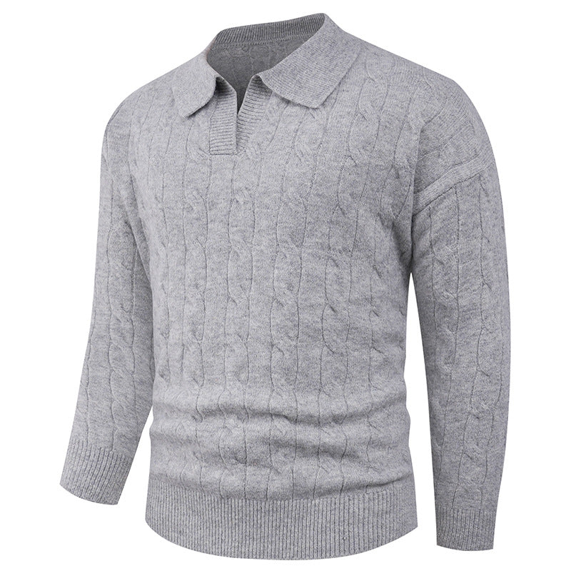 Men's sweater with modern cable pattern and polo collar Skorter