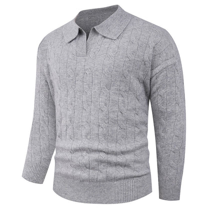 Men's sweater with modern cable pattern and polo collar Skorter