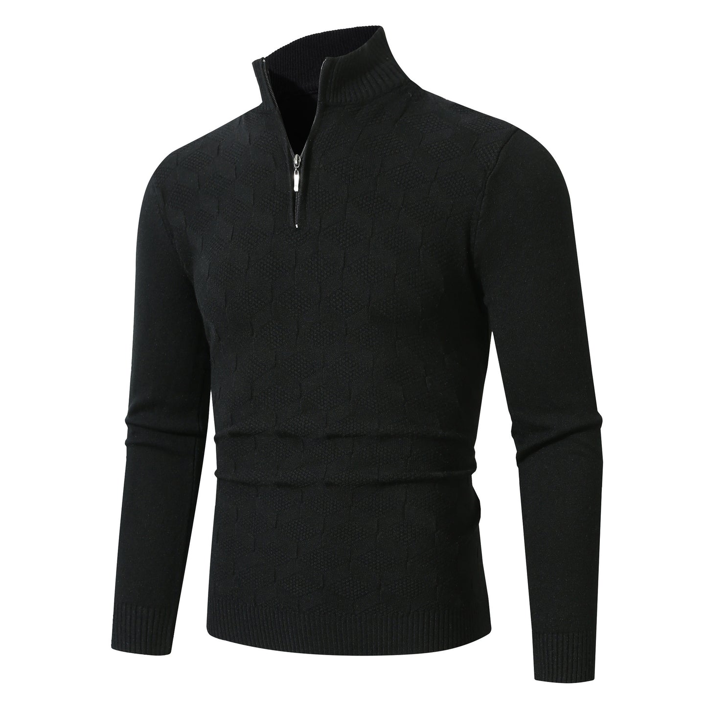 Men's stylish knitted sweater with half zipper and textured design Skorter