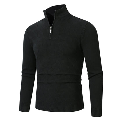 Men's stylish knitted sweater with half zipper and textured design Skorter