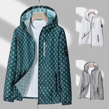 Herr vindjacka med andningsfunktion och reflekterande detaljer, skorter