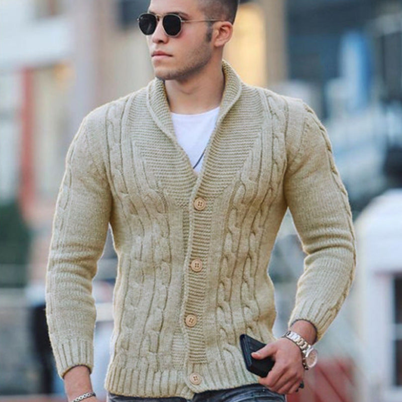 Men's cardigan with unique cable pattern and trendy shawl collar Skorter