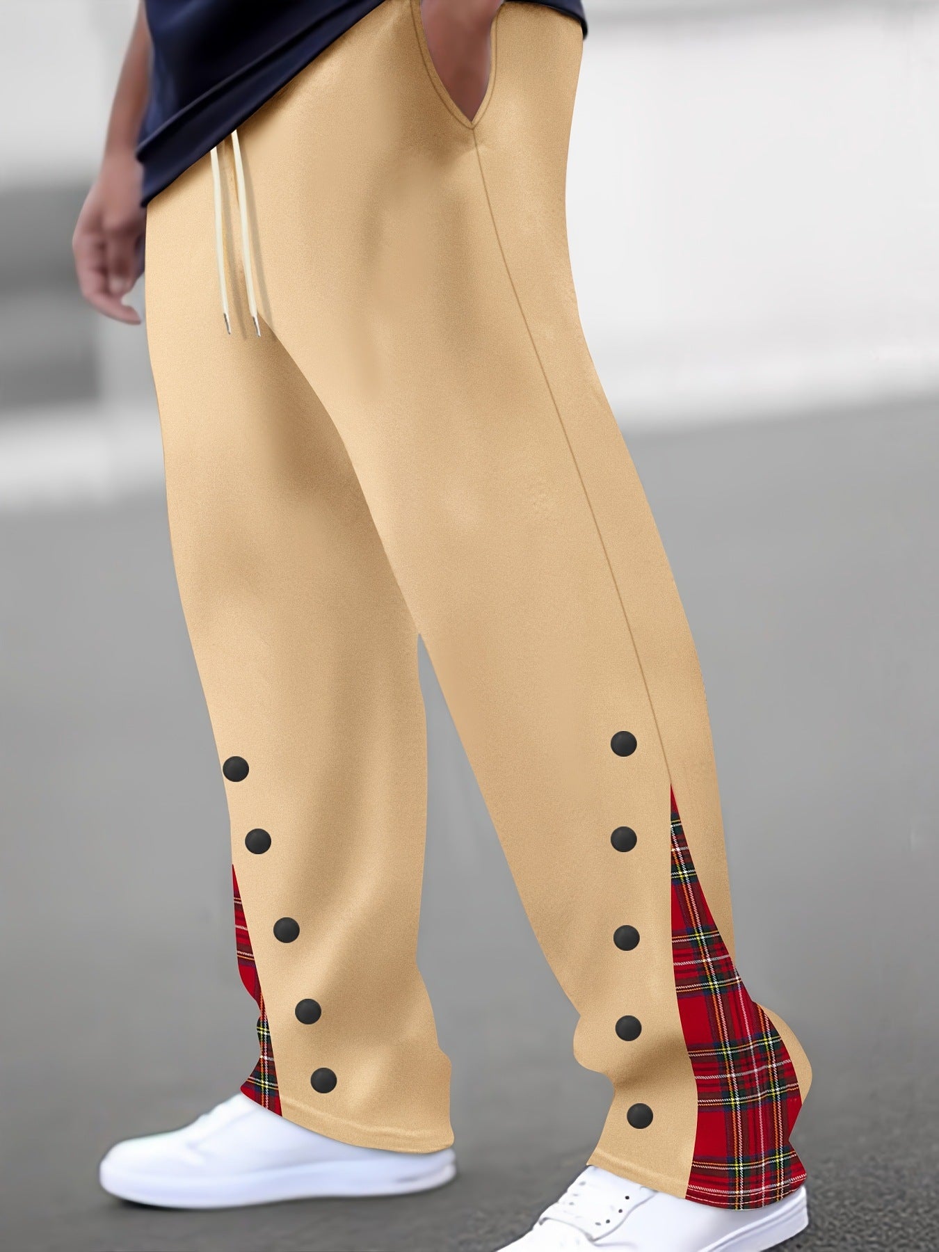 Men's Sporty Jogging Pants with Contrasting Snap Buttons and Breathable Fabric Skorter