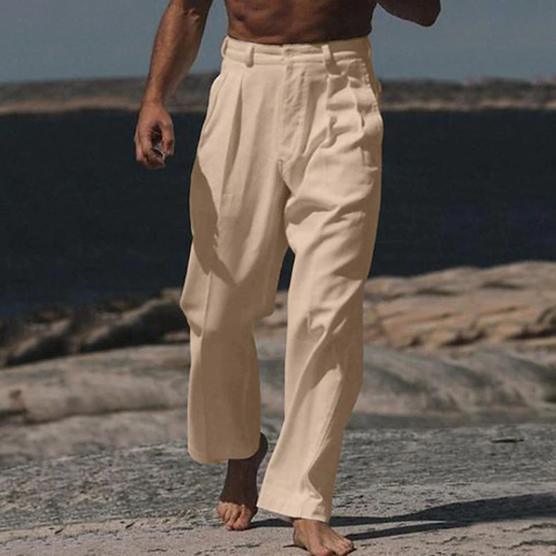Men's elegant linen trousers with wide cut and high wearing comfort Skorter