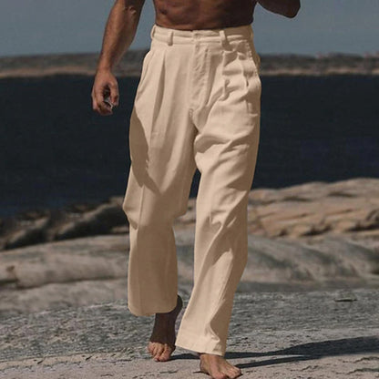 Men's elegant linen trousers with wide cut and high wearing comfort Skorter