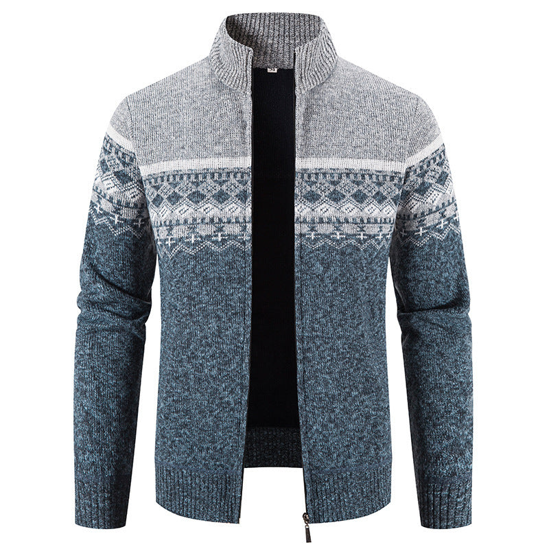 Men's cardigan with modern Norwegian pattern and stand-up collar Skorter