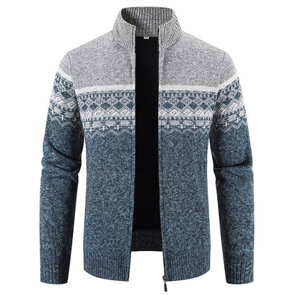 Men's cardigan with modern Norwegian pattern and stand-up collar Skorter