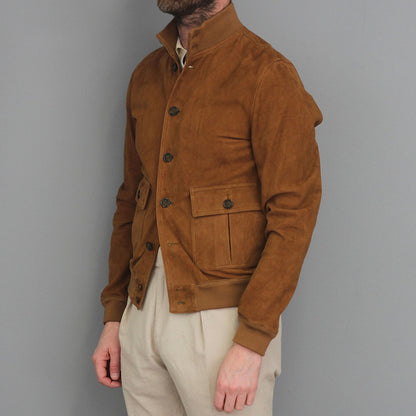Men's suede jacket with practical pockets and modern collar Skorter