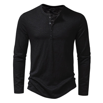 Men's Long Sleeve T-Shirt with Button Placket and Fashionable Stand-up Collar Skorter