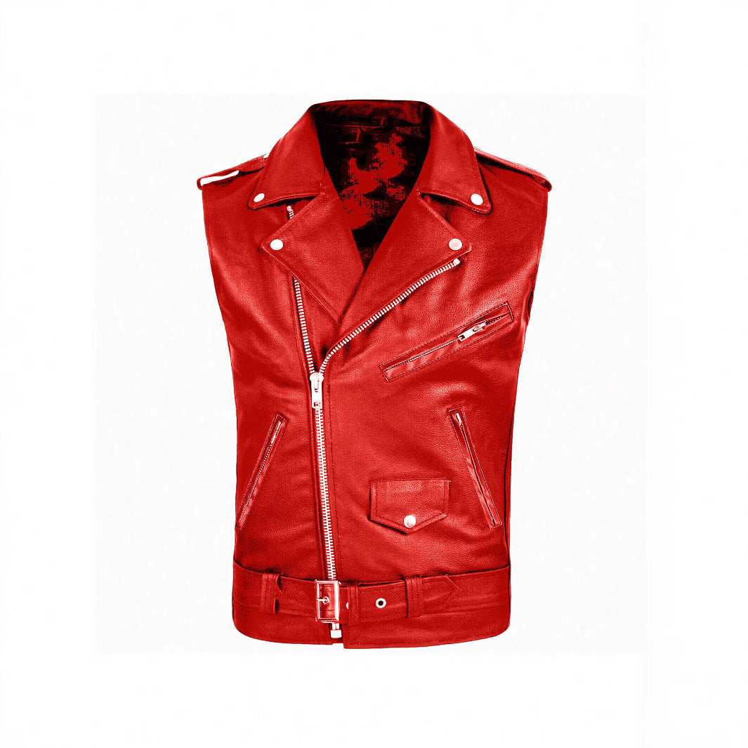 Men's stylish sleeveless biker jacket made of high-quality leather Skorter