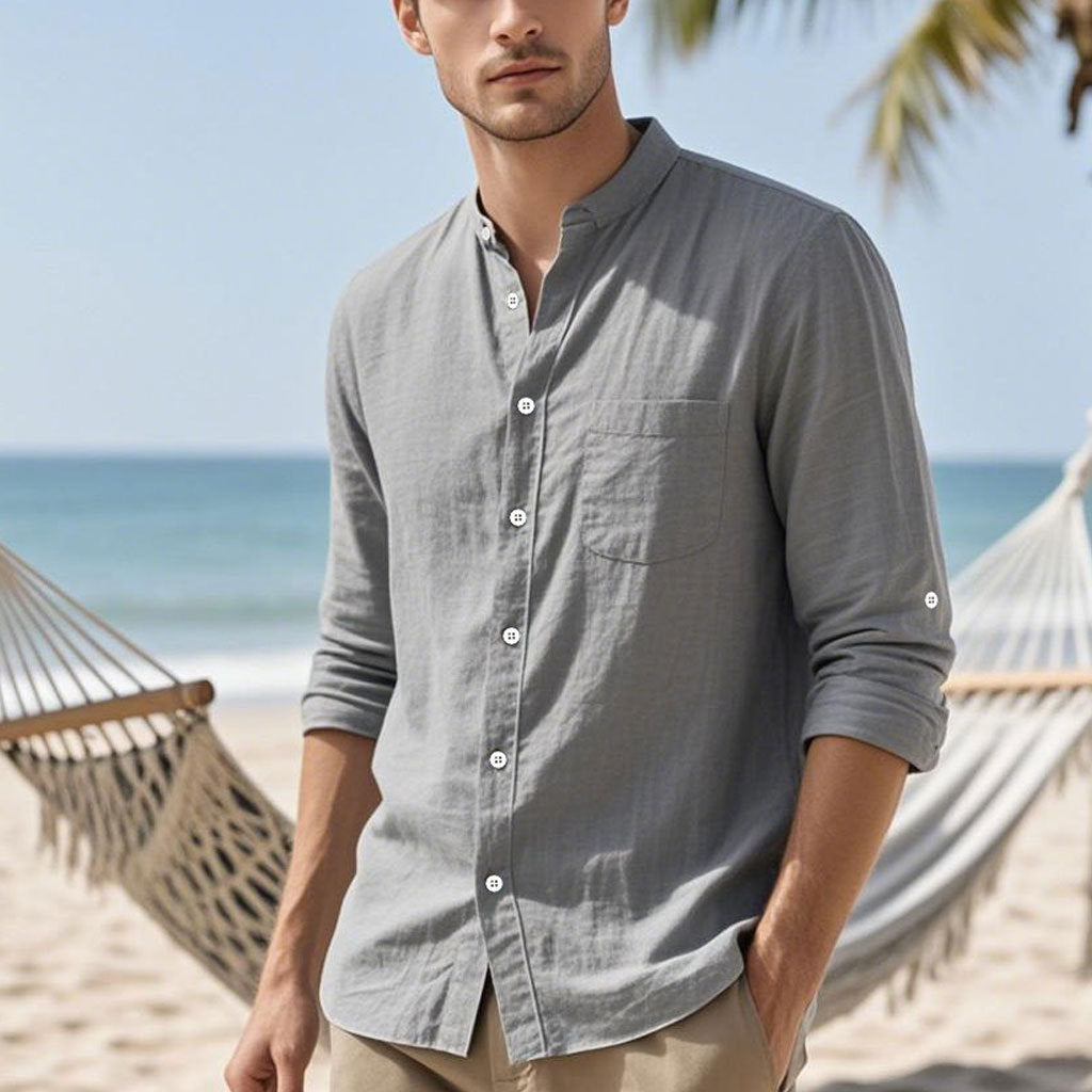 Men's shirt in elegant Henley style with textured cotton Skorter