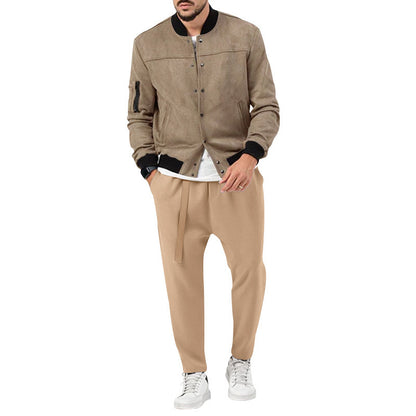 Men's fashion bomber jacket made of soft suede with practical pockets Skorter