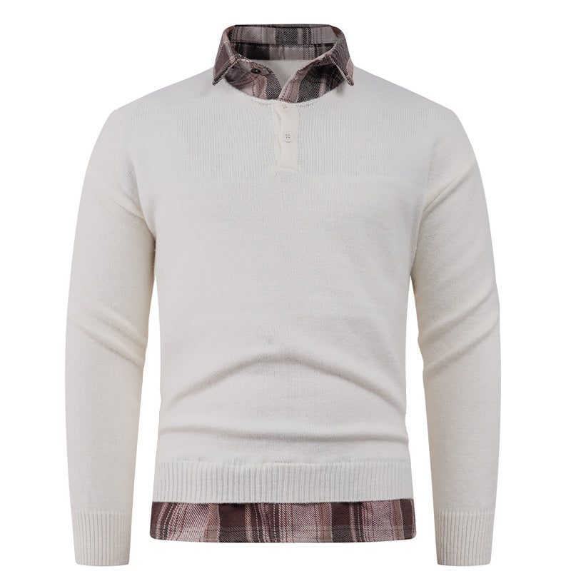 Men's sweater with integrated shirt collar and button details Skorter
