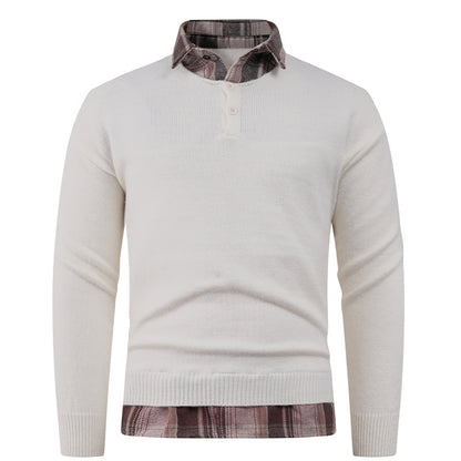 Men's sweater with integrated shirt collar and button details Skorter