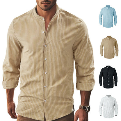 Men's Long Sleeve Shirt with Textured Design and Elegant Button Placket Skorter