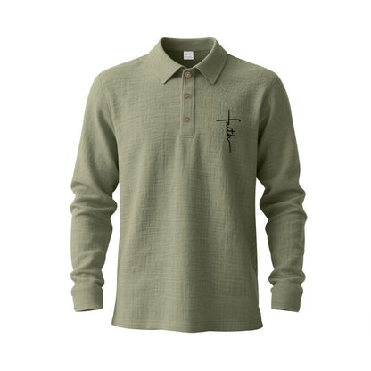 Men's long-sleeve polo shirt with textured fabric and stylish button placket Skorter