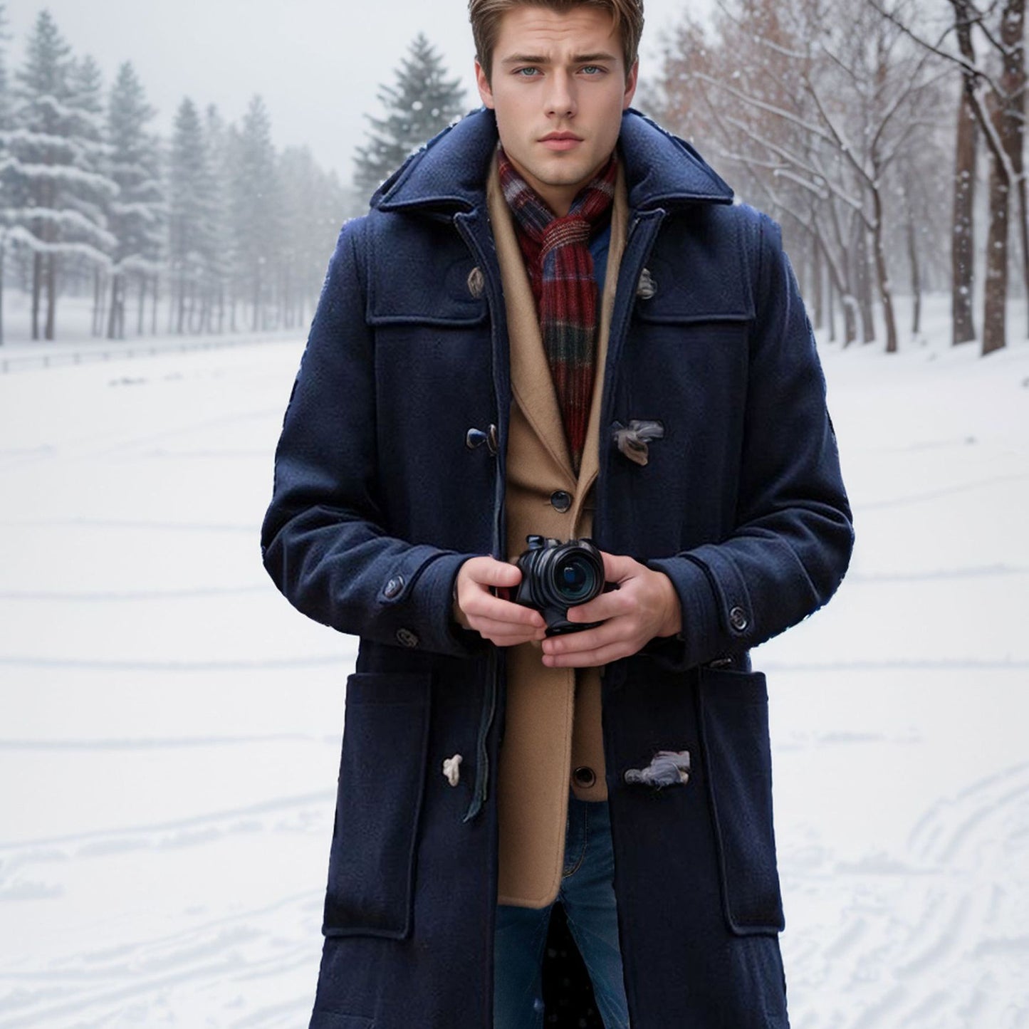Men's stylish duffle coat made of high-quality wool with a hood and practical buttons Skorter