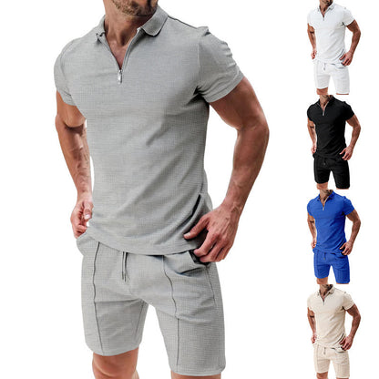 Men's sporty short-sleeve shirt with zipper and matching shorts Skorter