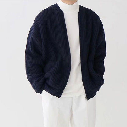 Men's chunky knit jacket with voluminous sleeves and stand-up collar Skorter