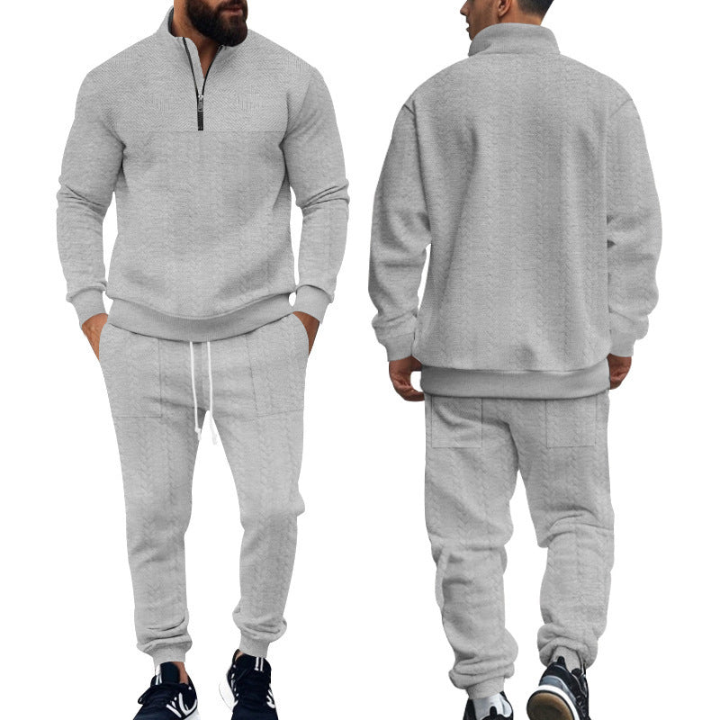 Men's sporty knit suit with stand-up collar and zipper Skorter