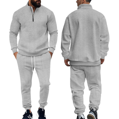 Men's sporty knit suit with stand-up collar and zipper Skorter