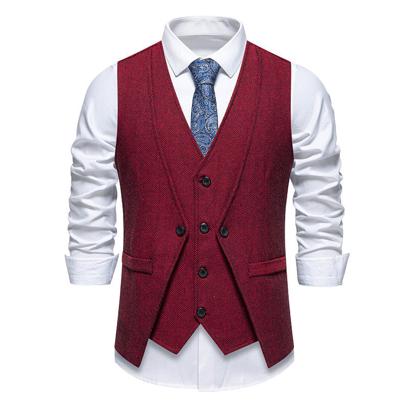 Men's suit vest in elegant herringbone design with practical pockets Skorter
