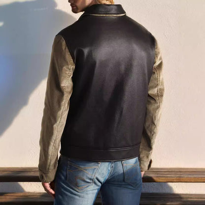 Men's stylish leather jacket with cord details and practical zippered pockets Skorter