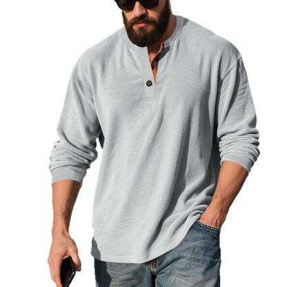 Men's long-sleeve shirt with textured ribbed look and fashionable button placket detail Skorter
